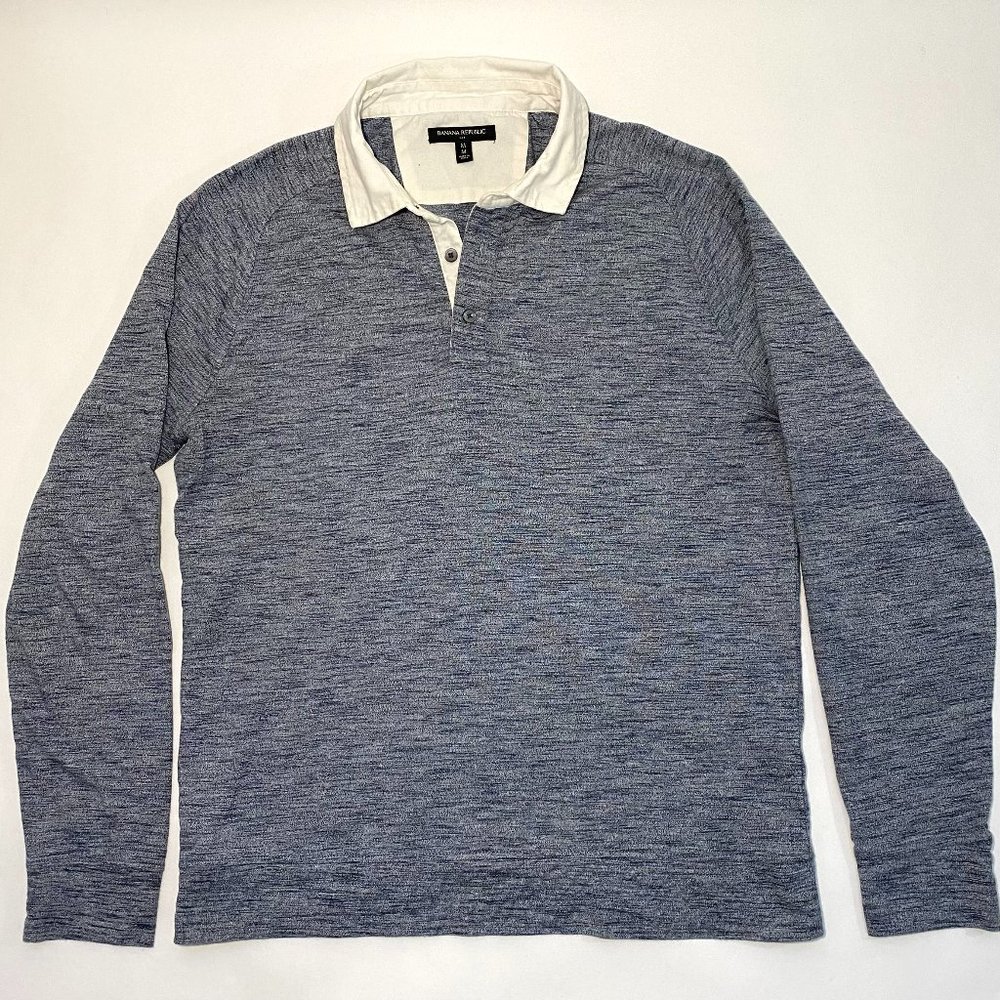 Banana Republic Blue Cotton Long Sleeve Rugby Polo Shirt Men's Size M